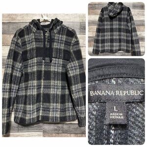 Banana Republic Wool Blend Plaid Hooded Shirt Sweater Snap Button Jacket Men’s L